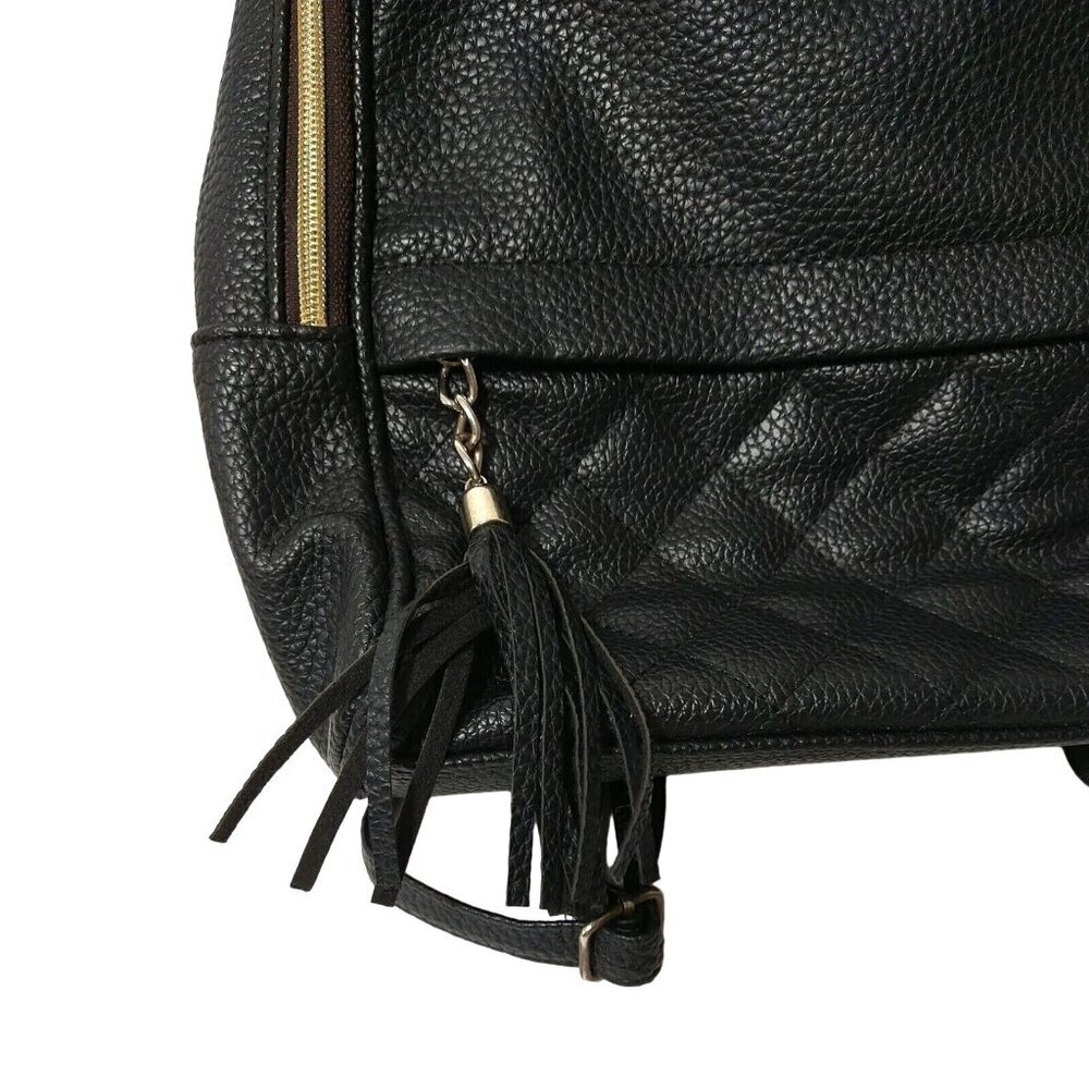 Womens Professional Supplier Black Backpack Faux Leather Zip Closure Tassel - Picture 3 of 6
